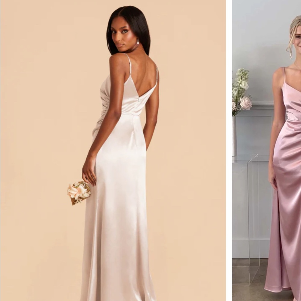Birdy Grey Catherine Gown Golden Champagne High Slit Side Ruched Cami Maxi Dress